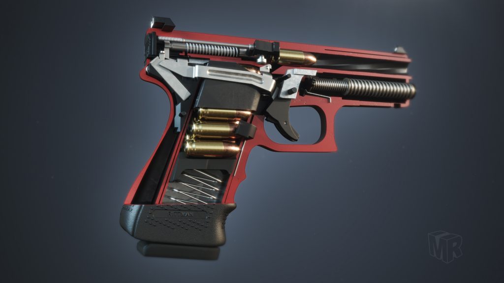 Glock 19 3D cutaway animation render